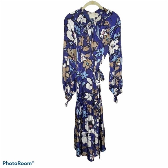 MUNTHE Hilda ruffled floral-print satin silk blend wrap dress - Picture 2 of 13